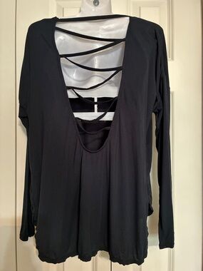 Good American Black Back Lace Up Style Top Modal 3